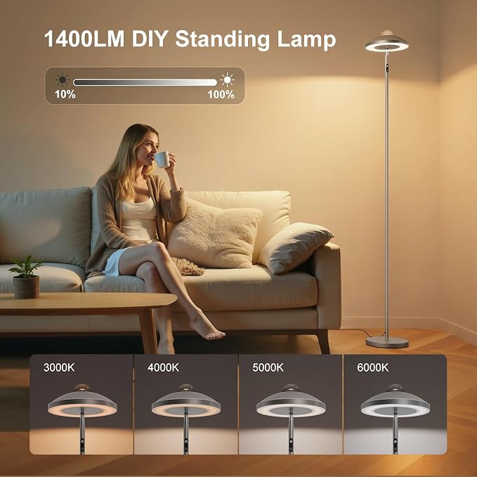 DUSKTEC 3-in-1 Floor Lamp, RGB Aurora & Galaxy Star Projector, 69", White | Magnetic remote & touch, 1400 lm, 3000K–6000K tunable white, 10%–100% dimmable, 1 hr timer for bedrooms, kids' rooms & gaming