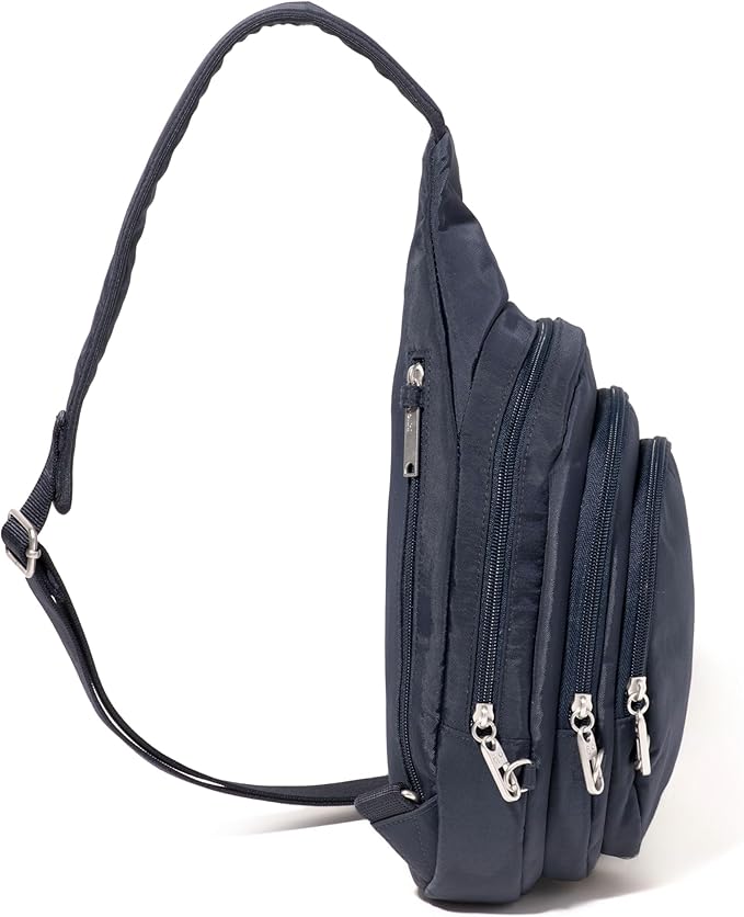 Baggallini Securtex® Anti-Theft Multi Zip Sling - Lightweight 8.6"x15.2" Travel Bag with Locking Zippers & RFID Protection