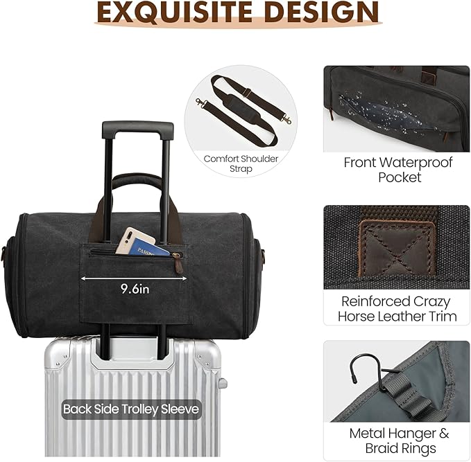 S-ZONE Carry On Garment Bag for Travel Convertible Duffle Bags for Men Women 2 in 1 Hanging Suitcase Business with Toiletry Bag