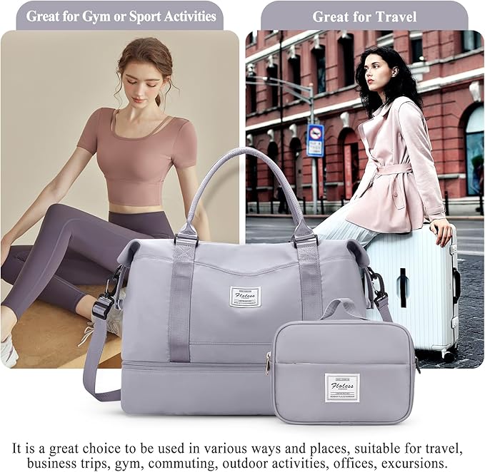 Weekender Bags for Women,Personal Item Travel Bag with Shoes Compartment,Overnight Travel Duffel Bag with Toiletry Bag
