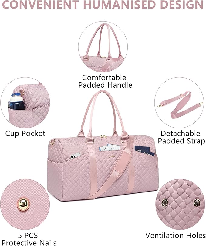 Women Weekender Travel Duffle Bag: Travel Duffel Overnight Bags with Shoe Compartment Large Carry on Tote with Toiletry Bag Weekend Traveling Yoga Gym Hospital Bag for Women with Wet Pocket Pink