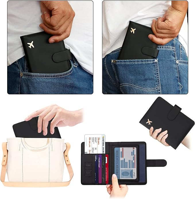 Melsbrinna Rfid Passport Holder for Travel women/Men, Cute Passport Wallet Rfid Blocking Card Slots, Rfid Passport Cover/CaseTravel Wallet, Passport Book Holder (1, Black)