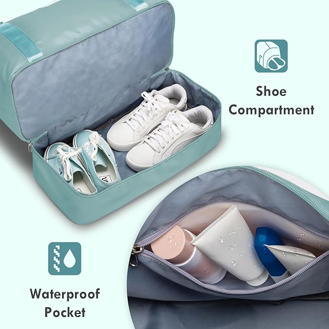 WOOMADA Weekender Overnight Bag for Women, Shoulder Travel Duffel with Shoes Compartment,Gym Bag with Toiletry Bag