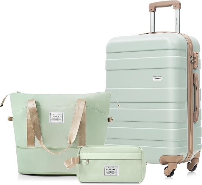 24 Inch Checked Suitcase with TSA Lock Travel Duffel Bag Wet-Dry Toiletry Bag, Green