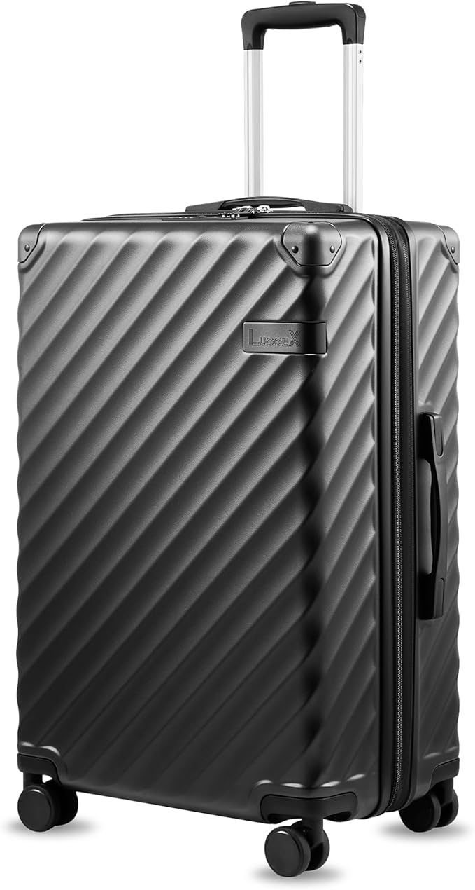 LUGGEX 24 Inch Luggage with Spinner Wheels, KVC Expandable Hardside Medium Checked Suitcase (EX-Core, Charcoal Metallic, 24 Inch, 70L-76L)