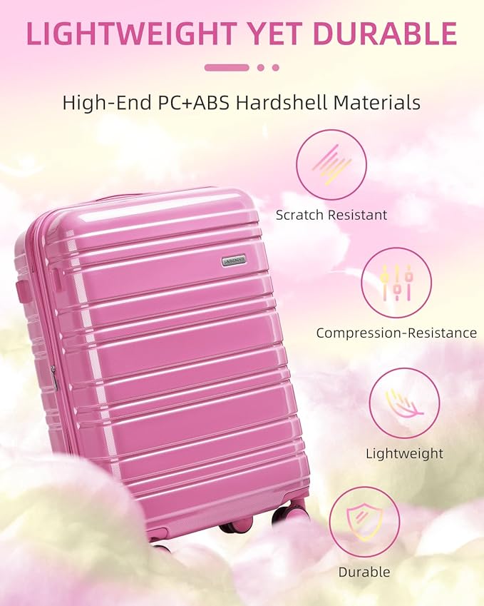 LARVENDER Luggage Sets 6 Piece Hardside Expandable Suitcase with Wheels TSA Lock, PC+ABS Hardshell Lightweight Travel Luggage Sets for Women, Glossy Berry, 6 Piece Set
