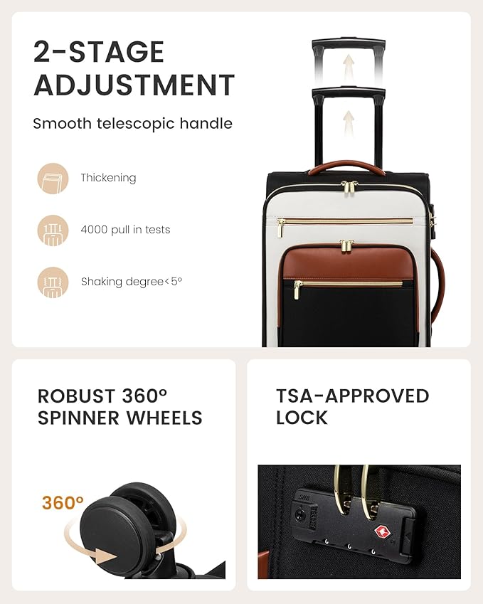 LOVEVOOK Carry on Suitcase 22x14x9 Airline Approved,20 inch Lightweight Waterproof Suitcases with 360° silent swivel wheels, TSA Lock and Compartment, Large Capacity travel Suitcase Black