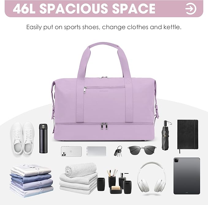 Oeihuivt Weekender Bags for Women - 21 Inch Large Travel Duffel Bag 2-Piece Set with Shoe Compartment, Heavy-Duty Canvas Leather Carry On Overnight Tote