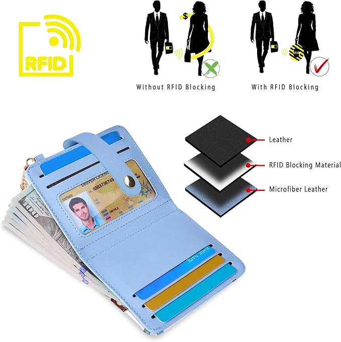 Airkit Small Wallets Woman RFID Blocking Leather Credit Card Holder - with ID Window - Card Wallets for Women - with Zipper Coin Purse - Keychain Wallet