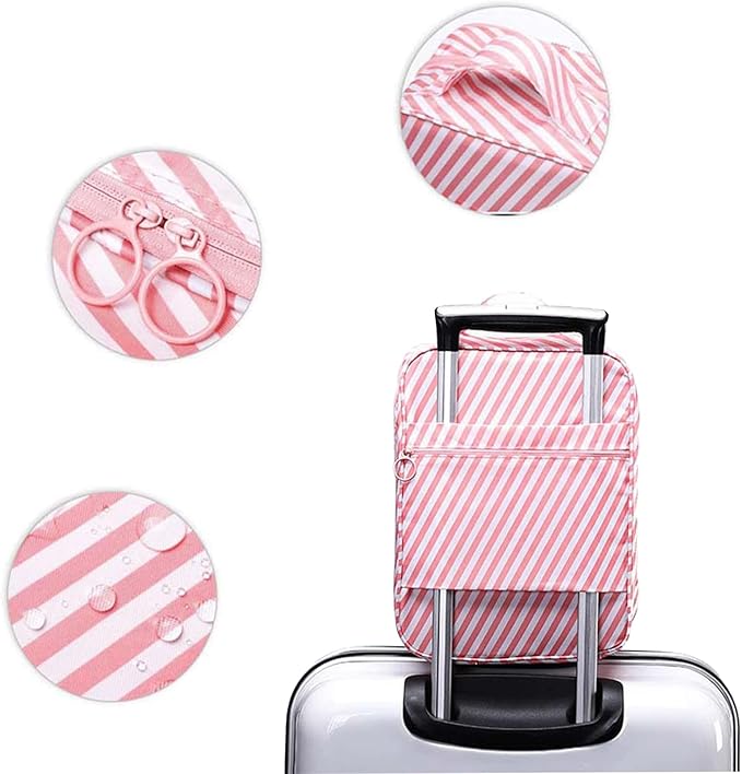 Pink Strip Travel Shoe Bag - Holds 3 Pair of Shoes, Travel Essentials Bag for Flying, Accessories Bag