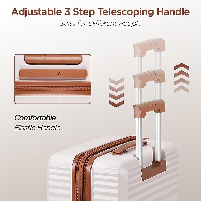 SHOWKOO Suitcase Hardside Expandable Luggage Set, Suitcase with Double Spinner Wheels TSA Lock 3 Piece Set Beige White (DB/TB/28in)