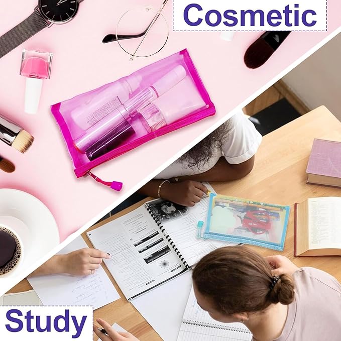 Mesh Pouches(6 Pack), Mesh Bags with Zipper Nylon Makeup Pouches Bag Cosmetic Pouch Travel Purse Organizer Insert Diaper Inside Bag Organizers Home Organizing Size See Through Cute Colors