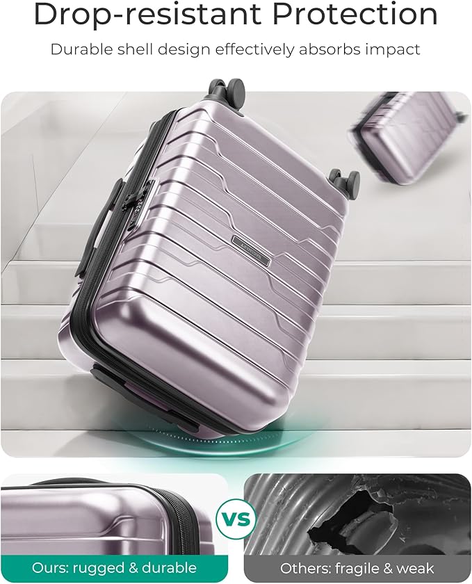 BAGSMART Carry On Luggage 22x14x9 Airline Approved with Spinner Wheels,Lightweight 20 Inch Luggage with TSA Lock,Expandable Hard Shell Carry On Suitcases for Men Women,Rose Purple