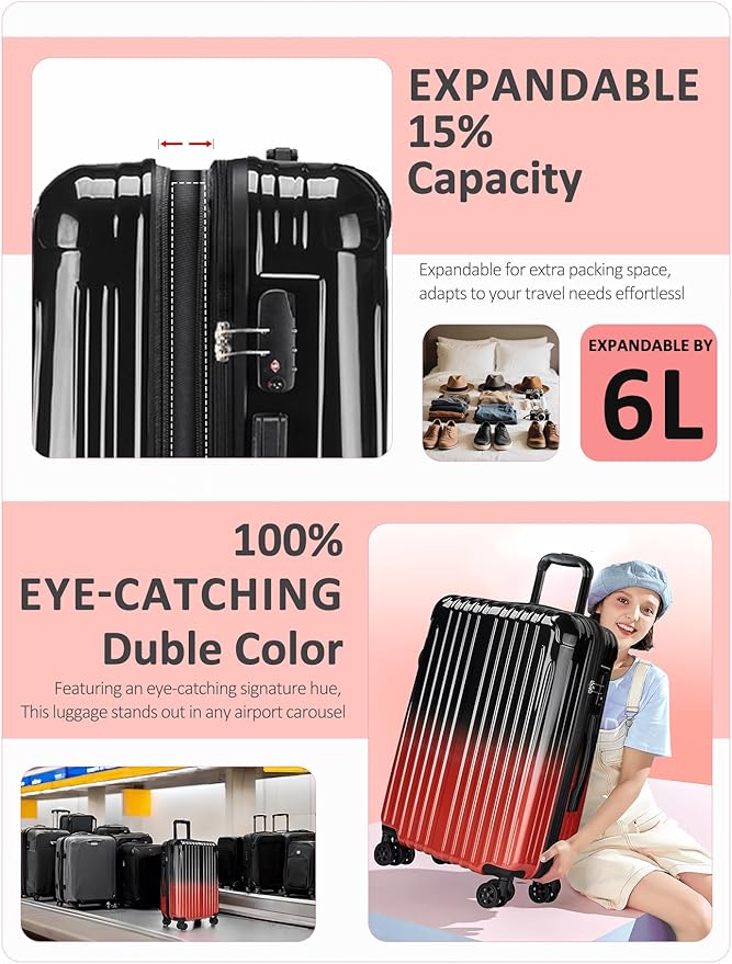 Carry on Luggage - Airline Approved Suitcases with Spinner Wheels, Built-In TSA Lock，Hard Shell Expandable Suitcases