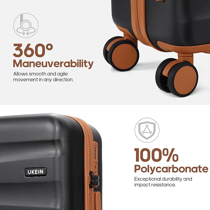 UKEIN Luggage Set with Backpack,Polycarbonate Carry On Luggage Airline Approved with Spinner Wheels, Hardshell Travel Suitcase with TSA Lock,Suitcase Set 3 Piece