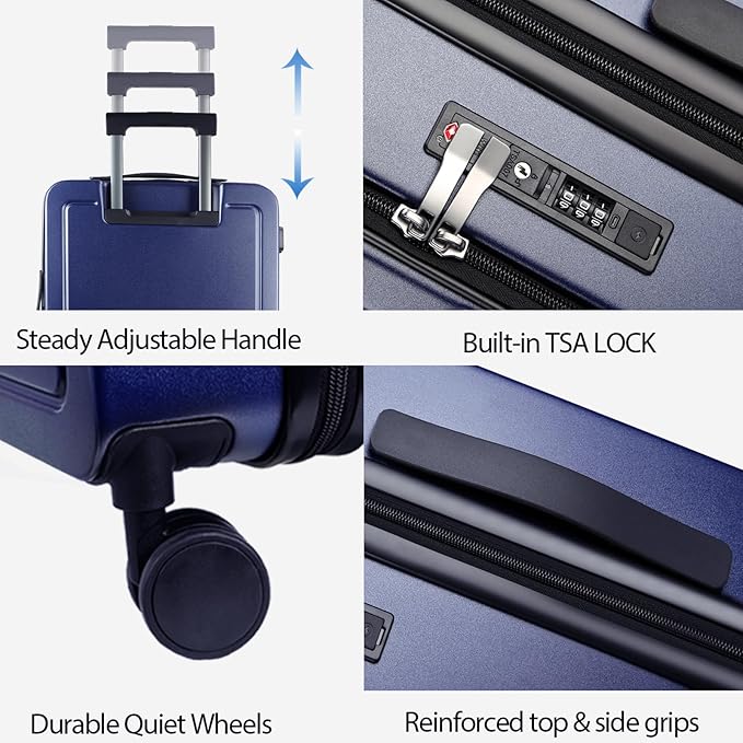 KROSER Carry On Luggage with Spinner Wheels & Built-in TSA Lock, Expandable Top Opening Hard Shell Suitcase Large Capacity Durable Rolling Luggage with USB Port, Carry-On 20-Inch, Navy