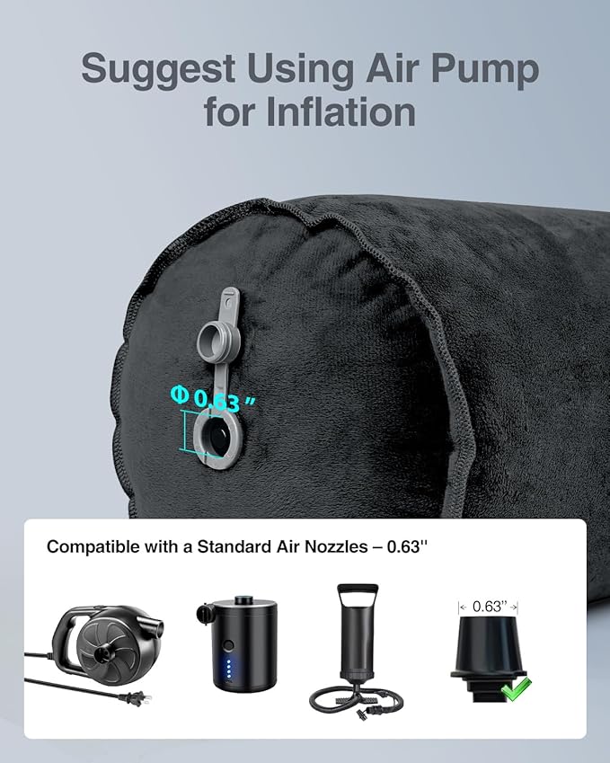 Luxtude Inflatable Body Pillow for Adults Kids, Travel Body Pillows for Side Sleeper, 47Inch Long Round Bolster Pillows for Bed, Round Cervical Cylinder Pillow for Hugging Sleeping, Back etc.