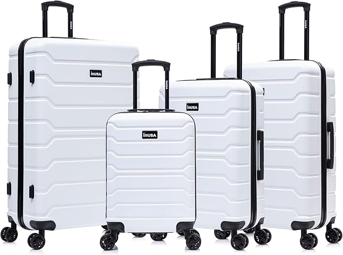 InUSA TREND Luggage with Spinner Wheels | Durable Lightweight Hardside Suitcase, Travel Sets with Handle and Trolley | (20in, 24in, 28in, 32in) 4 Piece Set | White