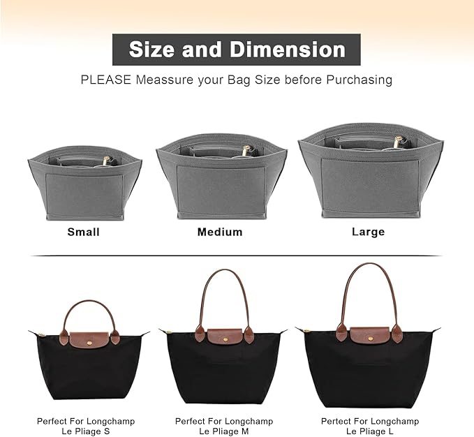 LOUKAYCCI Felt Purse Organizer Insert for Longchamp Le Pliage M Handbag Insert (Medium,Gary)