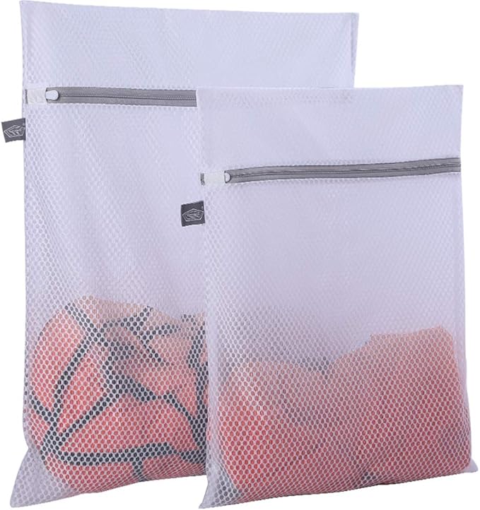 Kimmama Laundry Mesh Wash Bags, Lingerie Bags for Washing Delicates, Mesh Laundry Bags for Washing Machine, White Net, Grey Zipper, 1L & 1M