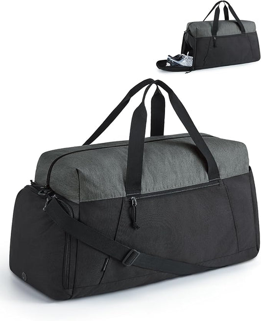 BAGSMART Foldable Travel Duffle Bag, Lightweight 56L Weekender Duffel Bag With Shoe Compartment, Water Resistant Workout Duffle Sports Bag for Travel Yoga, Black