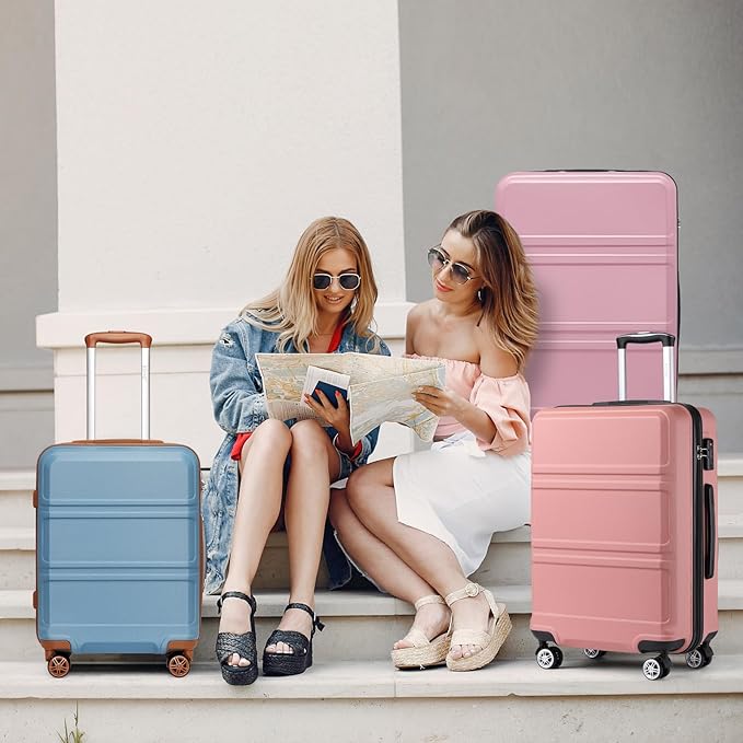 Kono 24 Inch Luggage Suitcase with Spinner Wheels TSA Lock Lightweight PC+ABS Hardside Medium Checked Luggage Durable Rolling Suitcase Nude/Rose Pink