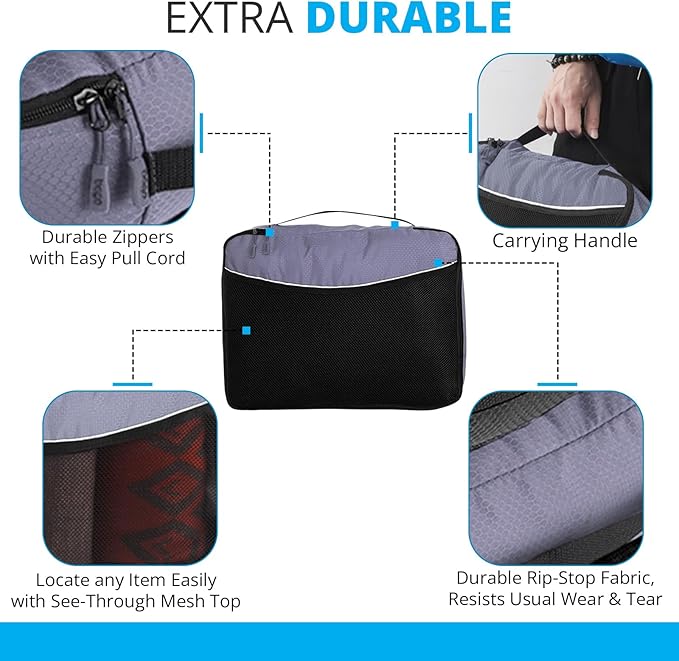 bago 7 Pcs Packing Cubes for Travel - 4 Travel Packing Cubes for Suitcases with 3 ZipLock Bags - Luggage Organizer Bags to Get Maximum Storage, Save Time & Effort to Pack (Gray)