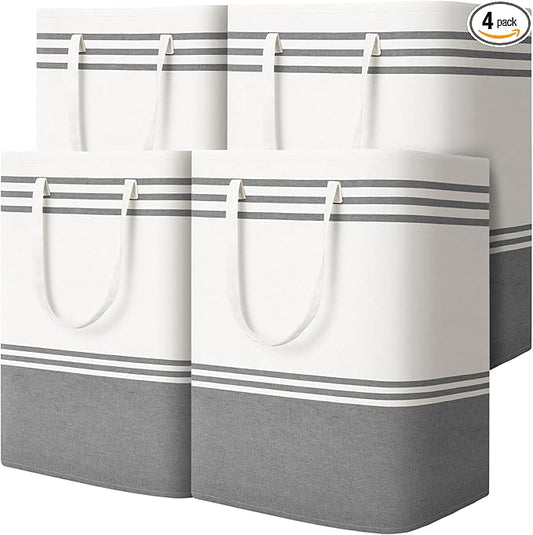 4 Pack Large Laundry Baskets, Laundry Hampers, Freestanding Waterproof Collapsible Clothes Bag with Extended & Reinforced Handles - Clothes Basket for Dorm, Bathroom, Home (100L)