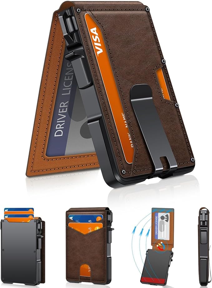 ZALVEX Wallet for Men, Mens Minimalist Wallet 9-13 Cards, Slim Compact Wallet with Money Clip & ID Window, RFID Blocking Smart Pop Up Card Wallet, Metal Aluminum Credit Card Holder Bifold Wallet