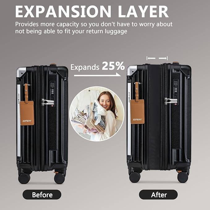 Joyway 3 Piece Set Hardside Expandable Luggage with USB Charging Port and Cup Holder, TSA Lock Spinner Wheels Suitcase for International Travel, Lightweight Carry On Checked Baggage, Black