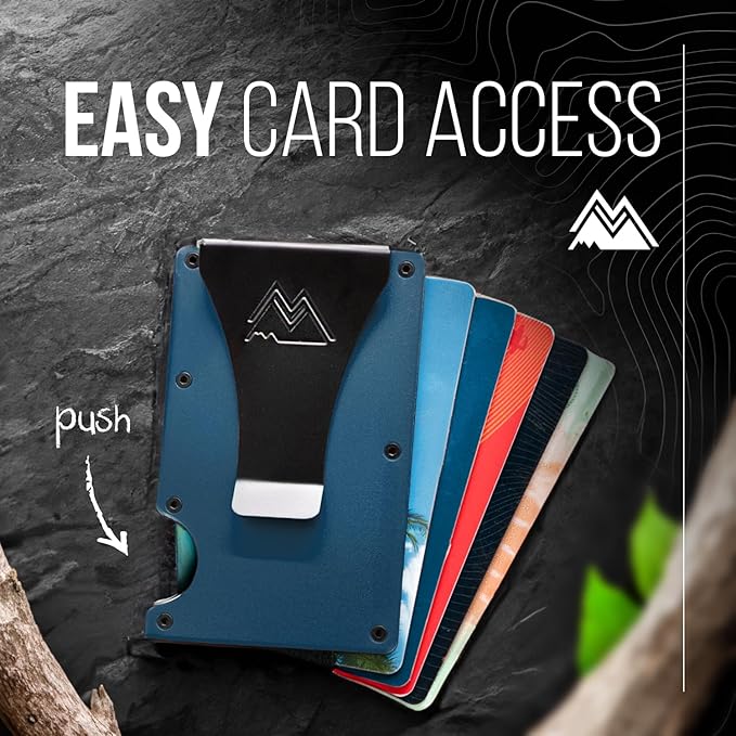 Mountain Voyage Co Minimalist Wallet for Men & Women - Slim RFID Wallet, Scratch Resistant, Credit Card Holder & Money Clip, Easily Removable Money & Cards, (Matte Navy Blue)
