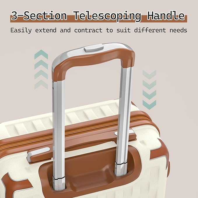 Melalenia Luggage Sets 3 Piece, Hard Shell Carry on Suitcase with Spinner Wheels and TSA Lock, Travel Lightweight Luggage Set for Women, Beige Brown