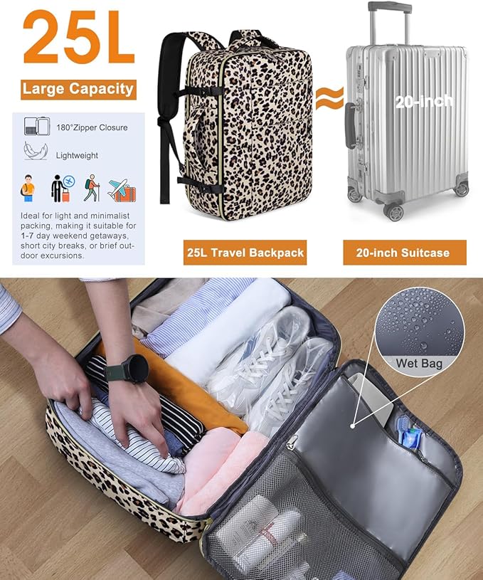 Capolo Travel Backpack for Women Men Waterproof Laptop Backpack Airlines Approved Carry On Backpack Bag Computer Bookbag for Business, Work, Traveling Fits 17 Inch Laptop(Leopard)