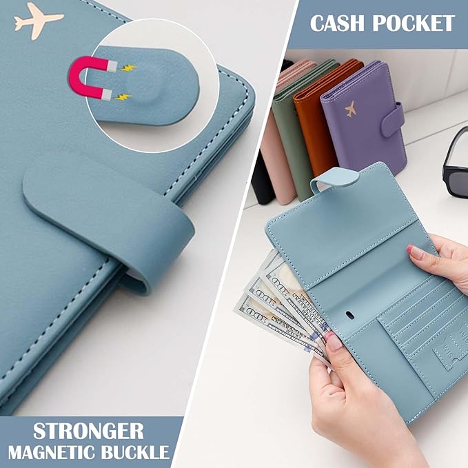 Melsbrinna Premium Leather Passport Holder Covers Case, Waterproof Rfid Blocking Travel Wallet Passport Holder with Pen Holder, Cute Passport Book for Women/Men