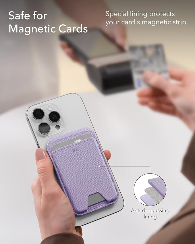 ESR Aura for MagSafe Wallet with Adjustable Stand, RFID Blocking, MagSafe Ring Included, 5 Card Holder Magnetic Wallet for iPhone 17e/17/16/15/14/13/12, Not for 13/12 Mini, Selected Samsung, Lavender