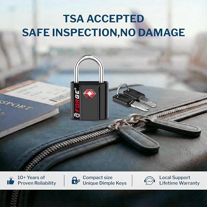 Forge Smal TSA Approved Luggage Locks: Ultra Secure dimple Key Locks with zinc Alloy Body, for Luggage, Travel Cases, Backpacks, Suitcase and More. Black 6PK.
