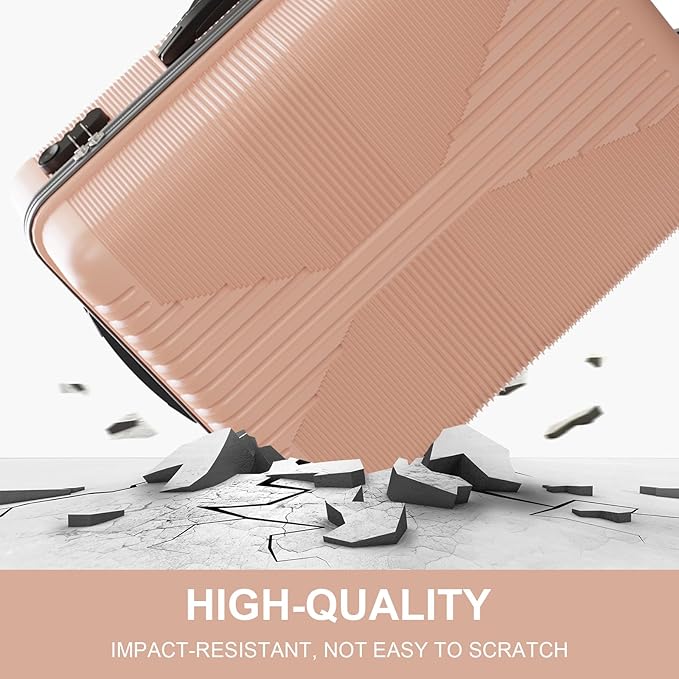 Karl home Hardshell Carry On Luggage with Spinner Wheels, Lightweight PP Hardside Small Suitcase with Built-in Lock & Smooth Zipper, 22 Inch Airline Approved, Light Pink