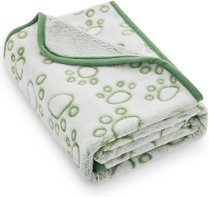Green Soft Puppy Blanket, with Flannel Green Cute Paw Print, 24 * 32 inches, Cat Blanket Puppy Pads Supplies Dog Products Stuff Essentials