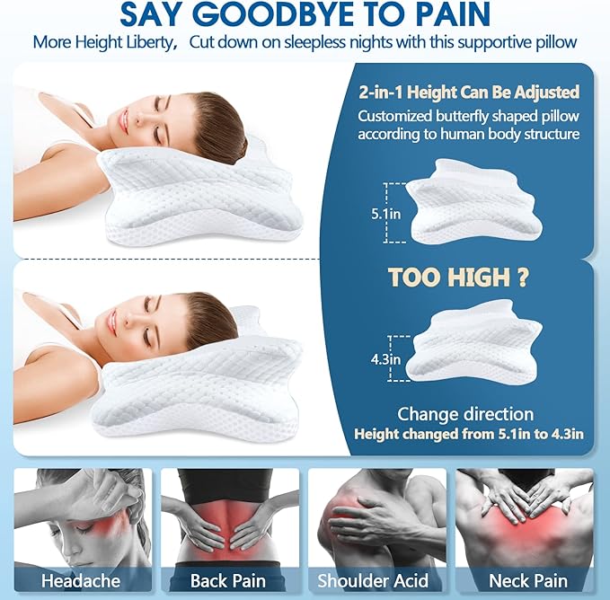 Memory Foam Pillows, Cervical Pillow for Neck and Shoulder Pain Relief, Ergonomic Contour Bed Pillow, Soft for Side Sleep Stomach Sleeping and Back Sleeper-Queen Size&White