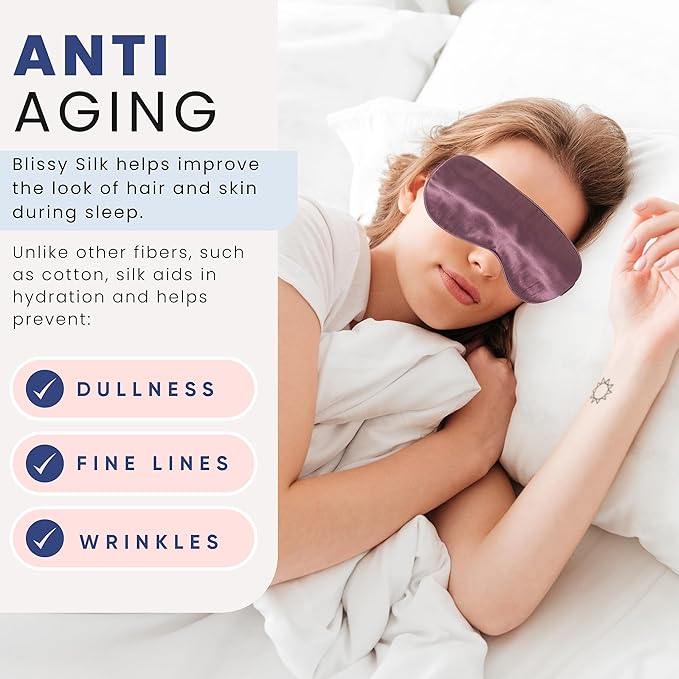Blissy Silk Sleep Mask - Eye Sleeping Mask for Women & Men for Total Blackout - 100% Pure Mulberry Silk, 22 Momme 6a Fibers - Blindfold Sleep Mask Side Sleeper Eye Cover (Plum)