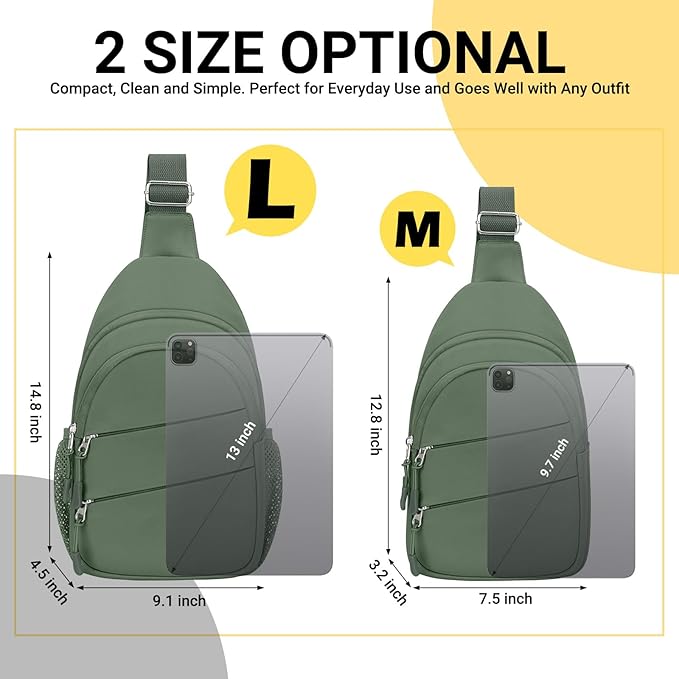 Tuwubi Crossbody Bags for Women, Sling Bag for Men, Small Hiking Backpack Anti Theft Lightweight for Outdoors Travel （L, Sage Green）