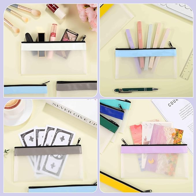 12 Pieces Money Bags with Zipper, Cash Envelopes 7.8×3.9 Inch, Money Pouch Clear Bank Deposit Bag for Multi-Purpose Check Wallet Collectors (Multicolor)