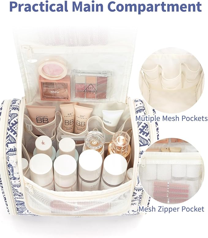 Narwey Hanging Toiletry Bag for Women Travel Makeup Bag Organizer Toiletries Bag for Cosmetics Essentials Accessories (Large, Elephant)