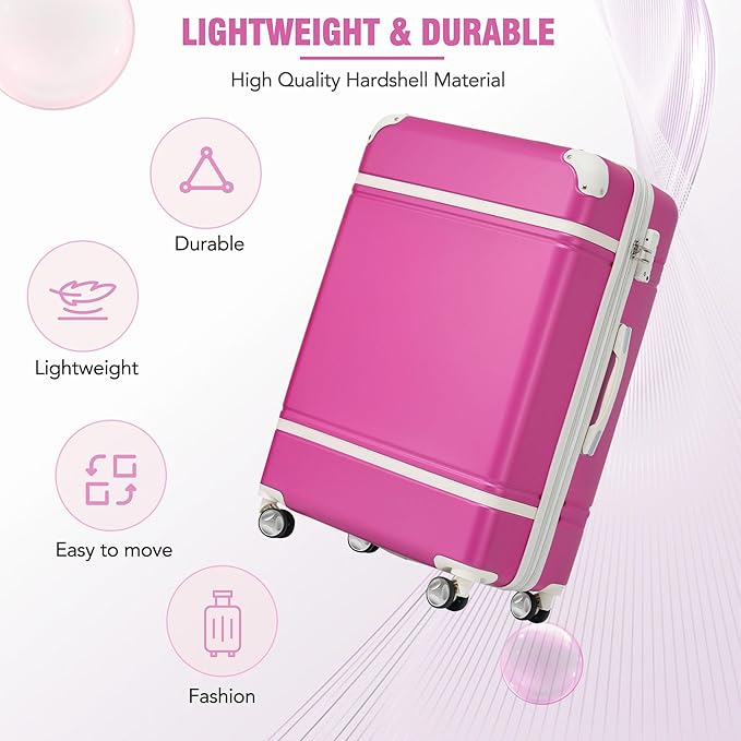 Merax Luggage Set 3 Piece Suitcase Set with 1 Cosmetic Case Expandable Spinner Wheels Vintage Luggage Sets(Pink,20"+24"+28")