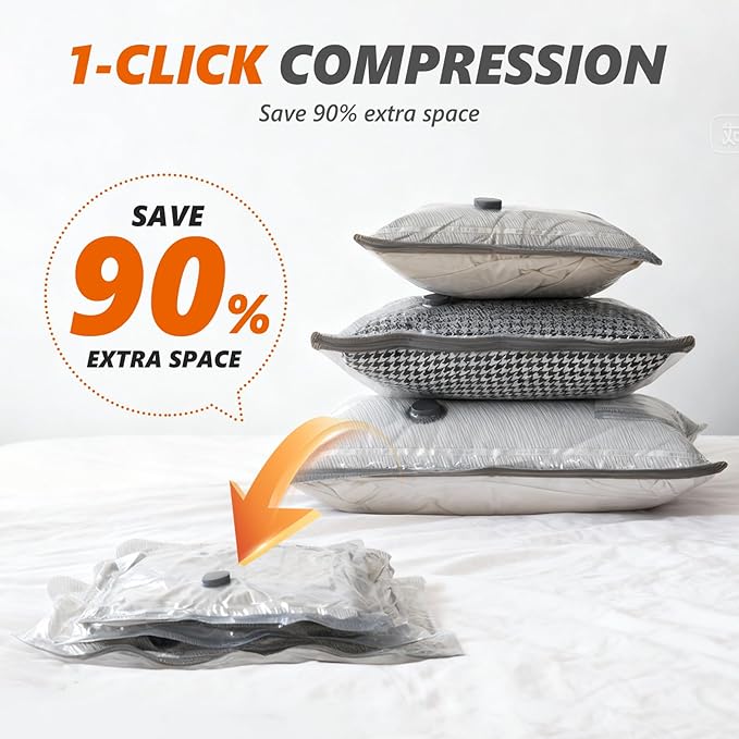 Travel Vacuum Bags with Wireless Pump, 15 Pack Vacuum Storage Bags with Powerful -70KPa Suction, for Maximum Compression in Luggage, Travel and Home Use for Clothes and Blankets.