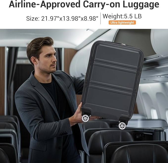 Kono Carry On Luggage 22x14x9 Airline Approved with Spinner Wheels,Lightweight PC+ABS 20 Inch Luggage with TSA Lock,Expandable Hard Shell Carry On Suitcases for Men Women,Grey