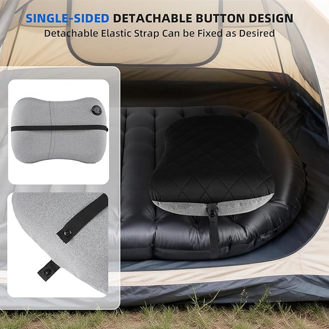 aiGear Inflatable Camping Pillow, Ultralight Compact Air Pillow Ergonomic Neck & Lumbar Support Portable Inflatable Pillow with Removable Washable Cover for Travel Backpacking Hiking (Black)