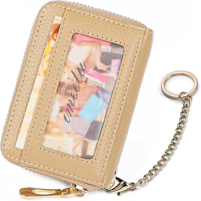 imeetu RFID Credit Card Holder, Small Leather Zipper Card Case Wallet for Women