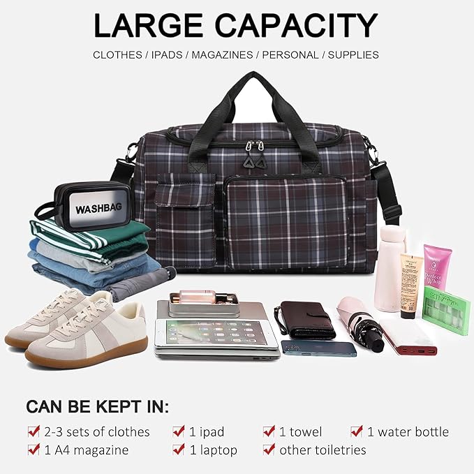 Small Gym Bag for Women, Travel Duffle Bag Carry On Weekender Bag with Shoe Compartment