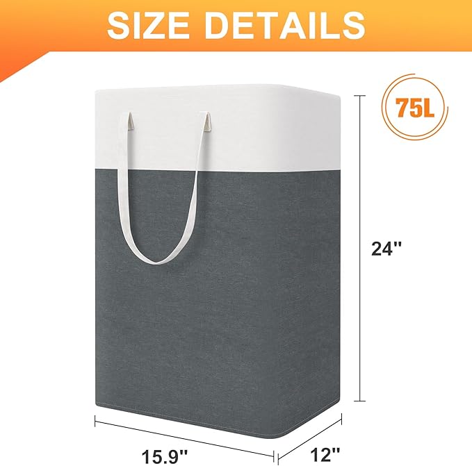 TasticTotes laundry basket 3-Pack, laundry hamper, Hamper with handles, collapsible laundry baskets, Waterproof dirty clothes hamper, Towel Storage for Home or Dorm, 75L-Grey